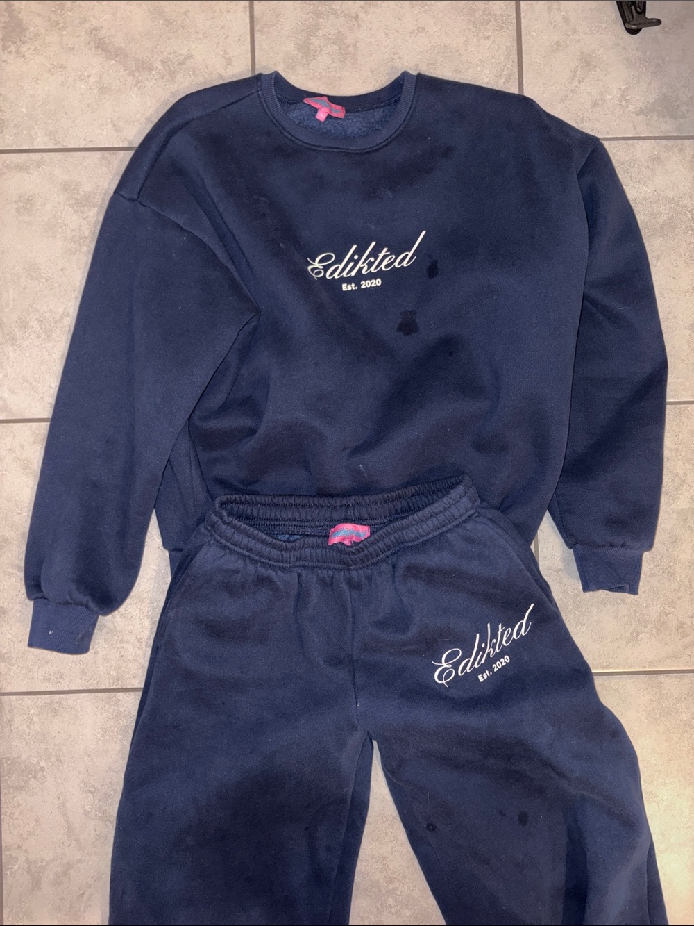 Edikted Navy Blue Sweatpants & Sweatshirt Set